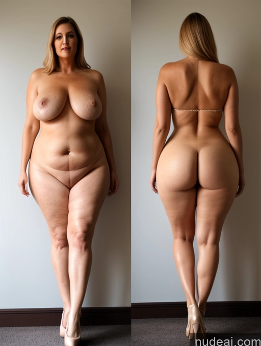 ai nude image of arafed woman with a very large breast standing next to a wall pics of Tall Long Legs Big Hips Big Ass Chubby Busty High Heels Nude Two 70s