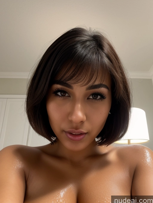 ai nude image of arafed woman with a big breast posing in a bathroom pics of Lingerie Model Two Huge Boobs Perfect Boobs Beautiful Short Hair Tanned Skin Oiled Body 18 Ahegao Brunette Egyptian Close-up View Cumshot Sexy Face