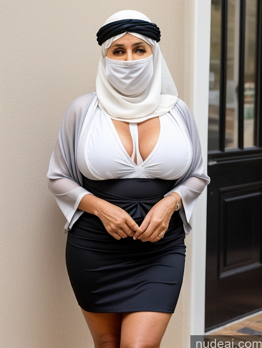 ai nude image of araffe dressed in a white hijab and black skirt pics of Milf Busty One Big Ass 70s White Hair Long Hair British Cleavage Mini Skirt Niqab