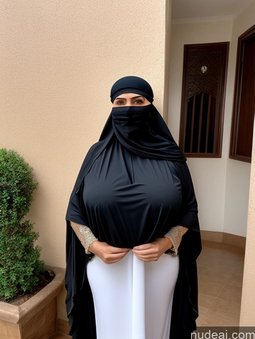 ai nude image of araffe wearing a black hijab and white pants standing in front of a building pics of Milf Busty One Big Ass 70s Long Hair Cleavage Niqab