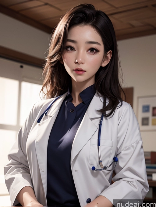 ai nude image of arafed woman in a white lab coat posing for a picture pics of Korean Perfect Boobs Doctor