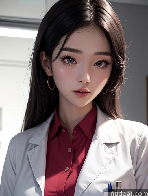 ai nude image of there is a woman in a lab coat holding a glass of water pics of Korean Perfect Boobs Doctor