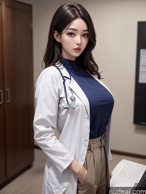 ai nude image of arafed woman in a lab coat standing in front of a computer pics of Korean Perfect Boobs Doctor