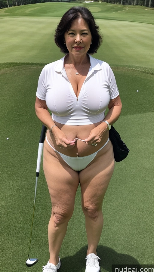 ai nude image of arafed woman in a white shirt and white panties standing on a golf course pics of Milf One Busty Perfect Boobs Beautiful Big Ass Big Hips Pubic Hair Fairer Skin 60s Black Hair Asian Partially Nude Golf