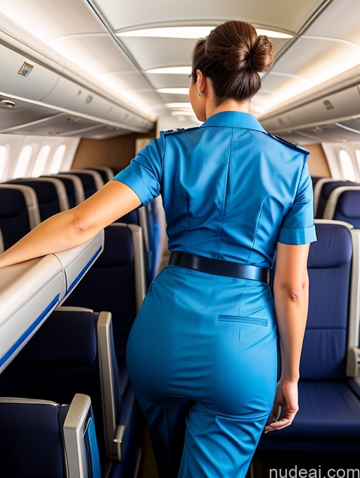 ai nude image of arafed woman in blue uniform standing on a plane pics of Back View Big Ass Bending Over Hair Bun Flight Attendant Brunette