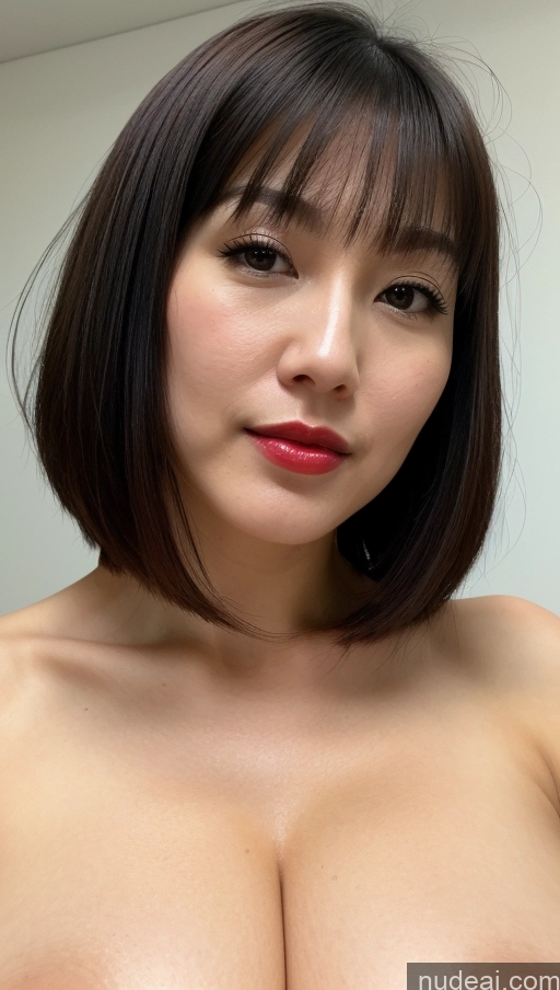 ai nude image of arafed asian woman with a very big breast posing for a picture pics of Woman One Huge Boobs Beautiful Lipstick Fairer Skin 30s Black Hair Japanese Close-up View Detailed Simple Bobcut