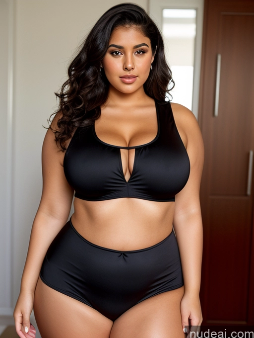 ai nude image of araffe woman in a black bikini and high waisted panties pics of Woman Busty Perfect Boobs Beautiful Big Ass Thick Chubby Fat Big Hips Perfect Body Tanned Skin 18 Black Hair Arabic Curly Hair Crop Top Onesie