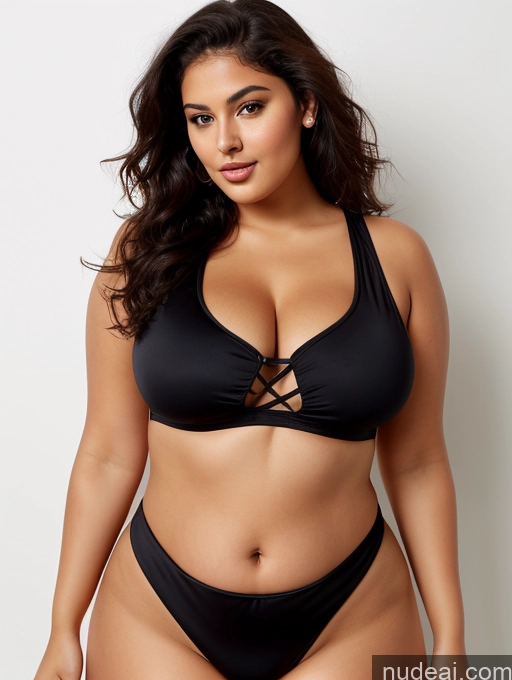 ai nude image of arafed woman in a black bikini with a black bra pics of Woman Busty Perfect Boobs Beautiful Big Ass Thick Chubby Fat Big Hips Perfect Body Tanned Skin 18 Black Hair Arabic Curly Hair Crop Top Onesie