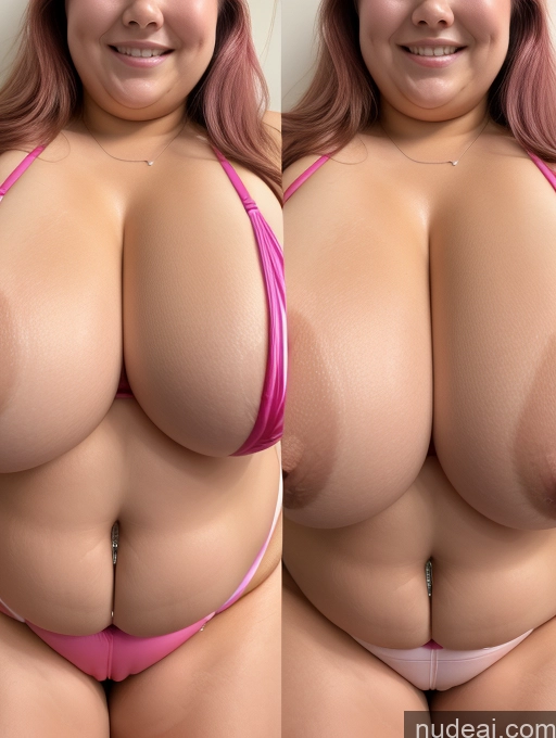 ai nude image of arafed woman in a pink bikini posing for a picture pics of Busty Beautiful Thick Chubby Fat 30s Close-up View Indonesian Happy Onoff Microkini Thong Huge Boobs Pink Hair Slingshot Swimsuit (Wedgie+Pubic Hair) Perfect Boobs