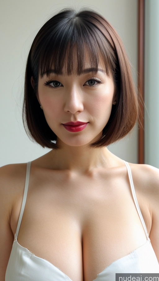 ai nude image of arafed asian woman with a very big breast posing for a picture pics of Woman One Huge Boobs Beautiful Lipstick Fairer Skin 30s Black Hair Bobcut Japanese Close-up View Detailed Simple Sundress