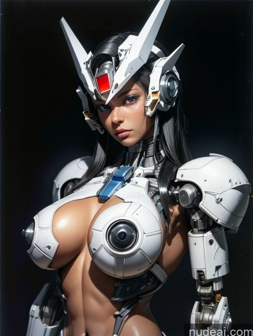 ai nude image of a close up of a woman in a futuristic suit with a large breast pics of Cyborg Busty Abs Big Hips 30s Serious Cyberpunk Graphics Prison Partially Nude Alternative Dark Skin Oiled Body SuperMecha: A-Mecha Musume A素体机娘