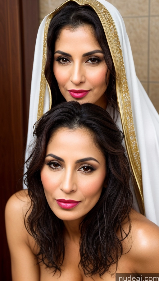 ai nude image of there are two women that are posing for a picture together pics of Milf One Small Tits Beautiful Lipstick Perfect Body Pubic Hair 40s Happy Pouting Lips Sexy Face Arabic Medieval Tribal Traditional Cleavage Bright Lighting Detailed Skin Detail (beta) Shower