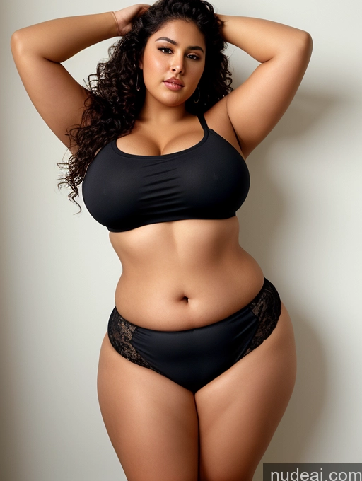 ai nude image of arafed woman in a black bikini and panties posing for a picture pics of Woman One Busty Perfect Boobs Beautiful Big Ass Thick Chubby Fat Big Hips Tanned Skin 18 Seductive Black Hair Curly Hair Arabic Crop Top