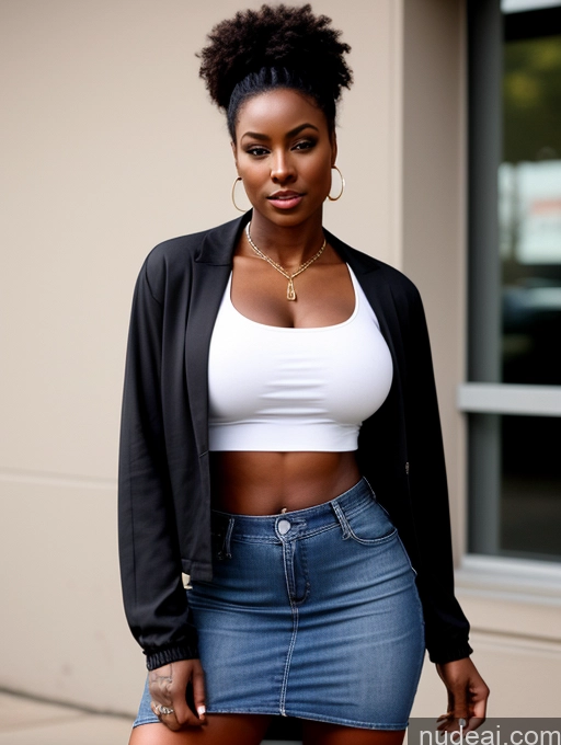 ai nude image of there is a woman in a white top and a black jacket pics of African Dark Skin Muscular Perfect Boobs Tattoos Busty Perfect Body Blouse Casual Crop Top Dress Hip Hop Jacket Jeans Long Skirt Professor Teacher 90s