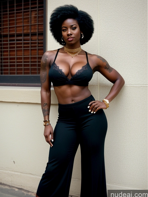 ai nude image of there is a woman in a black bra top and pants posing for a picture pics of African Dark Skin Muscular Beautiful Perfect Boobs Busty Tattoos 80s 90s Traditional Teacher Suit Secretary Jeans Long Skirt