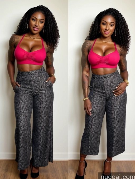 ai nude image of there is a woman that is posing for a picture in a pink top pics of African Dark Skin Muscular Beautiful Perfect Boobs Busty Tattoos 80s 90s Traditional Teacher Suit Secretary Jeans Long Skirt Long Hair