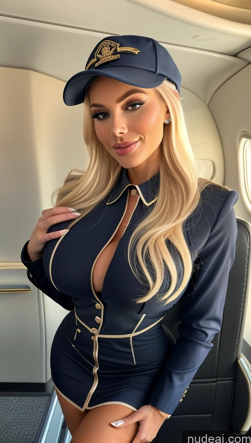 ai nude image of arafed woman in a blue uniform posing in an airplane pics of Bimbo Perfect Boobs Big Hips Perfect Body FairArguementBut Impasto, Wlop Flight Attendant Hat