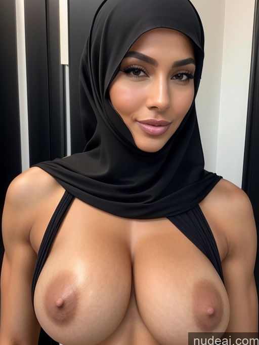 ai nude image of a close up of a woman wearing a black hijab and a black scarf pics of Perfect Boobs Busty Skinny Abs Soft + Warm Miss Universe Model Niqab Transparent Partially Nude Muscular