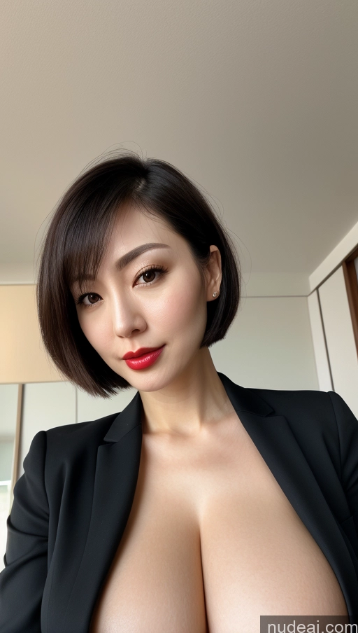 related ai porn images free for Woman One Huge Boobs Beautiful Lipstick Fairer Skin 30s Black Hair Bobcut Japanese Close-up View Detailed Simple Suit