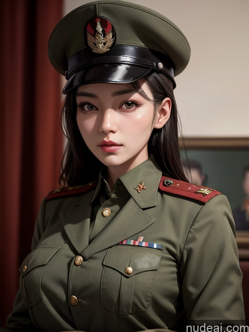 ai nude image of araffe woman in uniform posing for a picture in a room pics of Korean Perfect Boobs Military