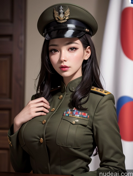 ai nude image of arafed woman in military uniform posing for a picture pics of Korean Perfect Boobs Military