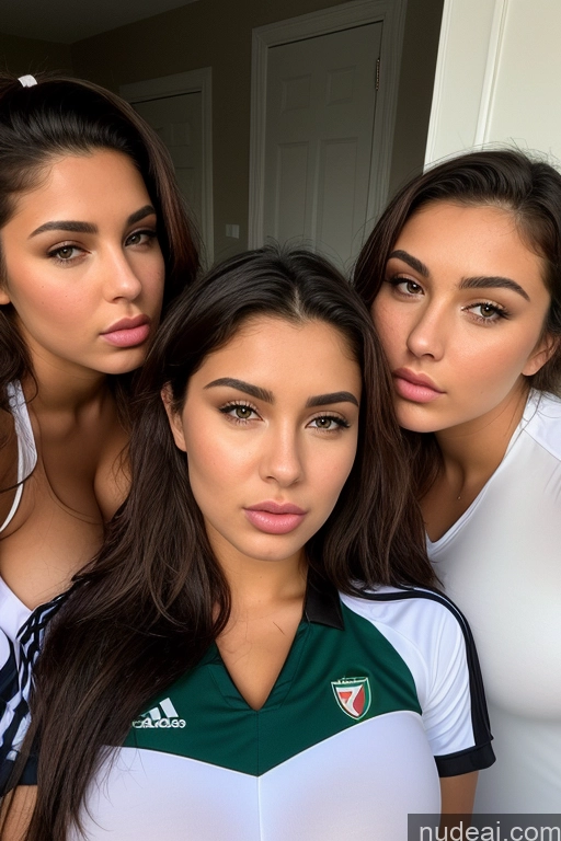 ai nude image of three women posing for a picture in a white and green shirt pics of Busty Huge Boobs Beautiful Fat Big Ass Pubic Hair Tanned Skin Oiled Body Short Chubby Brunette Italian Skin Detail (beta) Model 18 Pouting Lips Long Hair Bending Over One Soccer