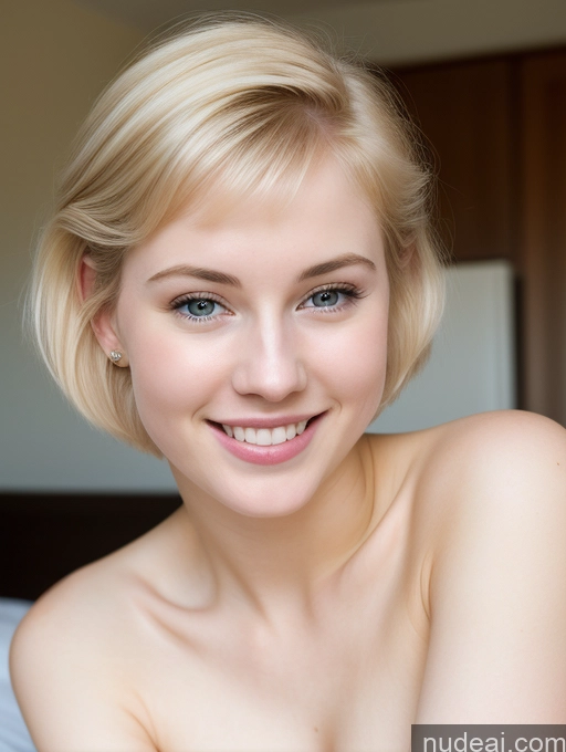 ai nude image of blond woman with blue eyes and a short blond hair smiling pics of Woman Beautiful Fairer Skin 18 Happy Blonde Pixie Russian Close-up View