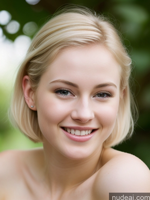 ai nude image of blond woman with a smile on her face and a green background pics of Woman Beautiful Fairer Skin 18 Happy Blonde Pixie Russian Close-up View