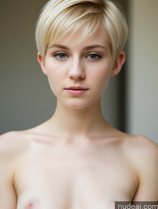 ai nude image of blond woman with short hair posing naked in front of a mirror pics of Woman Beautiful Fairer Skin 18 Blonde Pixie Russian Close-up View Sad