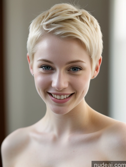 ai nude image of blond woman with short hair smiling at camera in front of window pics of Woman Beautiful Fairer Skin 18 Laughing Blonde Pixie Russian Close-up View