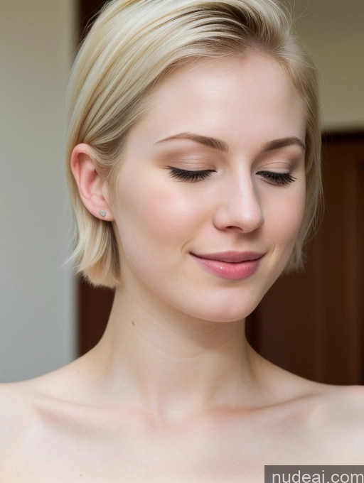 ai nude image of blond woman with short hair and a white shirt looking at a cell phone pics of Woman Beautiful Fairer Skin 18 Orgasm Blonde Pixie Russian Close-up View