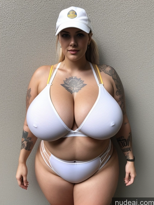 ai nude image of arafed woman in a white bikini and a white hat pics of Lingerie Model Busty Huge Boobs Perfect Boobs Beautiful Tattoos Big Ass Thick Chubby Big Hips Long Legs Perfect Body Fairer Skin Oiled Body 30s Ponytail White Construction Worker