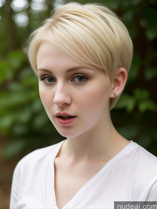 ai nude image of blond woman with short hair and white shirt looking surprised pics of Woman Beautiful Fairer Skin 18 Shocked Blonde Pixie Russian Shirt