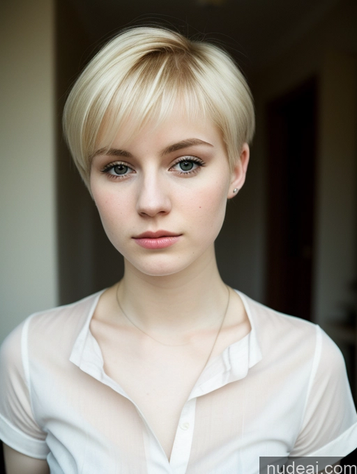 ai nude image of blond woman with short hair wearing a white shirt and a necklace pics of Woman Beautiful Fairer Skin 18 Blonde Pixie Russian Shirt Sad