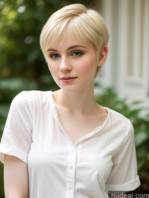 ai nude image of blond woman with short hair wearing white shirt and jeans posing for a picture pics of Woman Beautiful Fairer Skin 18 Blonde Pixie Russian Shirt