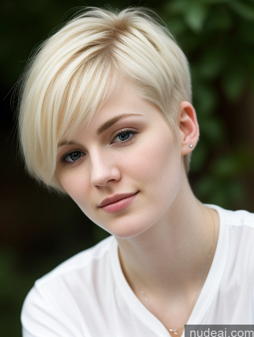 ai nude image of blond woman with short hair and a white shirt posing for a picture pics of Woman Beautiful Fairer Skin 18 Blonde Pixie Russian Shirt Close-up View