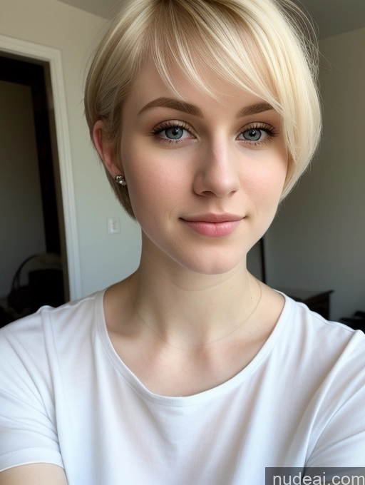 ai nude image of blond woman with short hair and piercings posing for a picture pics of Woman Beautiful Fairer Skin 18 Blonde Pixie Russian Close-up View Shirt