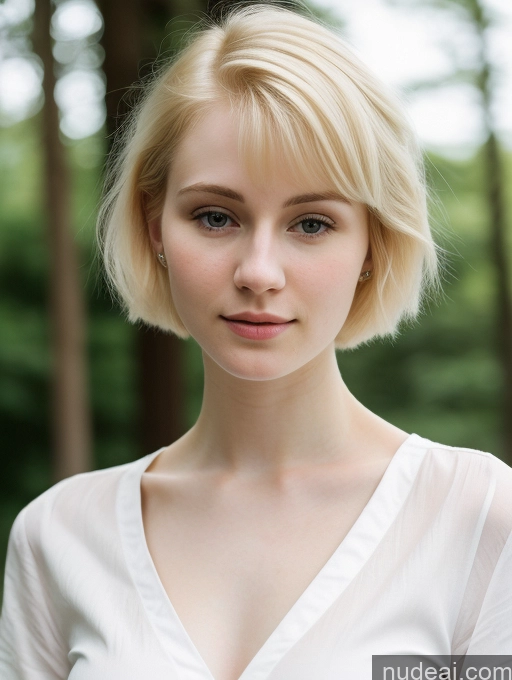 ai nude image of blond woman with short hair and white shirt posing for a picture pics of Woman Beautiful Fairer Skin 18 Blonde Pixie Russian Close-up View Shirt