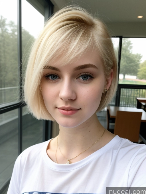 ai nude image of blond woman with a white shirt and a necklace looking at the camera pics of Beautiful Fairer Skin 18 Blonde Pixie Russian Close-up View Shirt Sorority