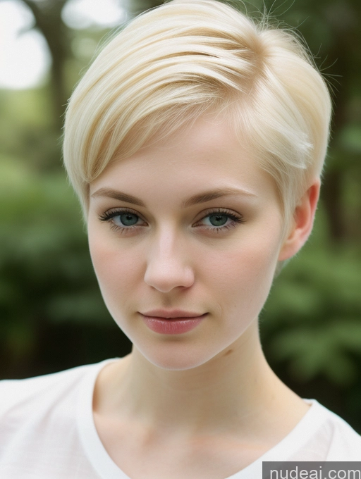 ai nude image of blond woman with short hair and white shirt looking at camera pics of Beautiful Fairer Skin 18 Blonde Pixie Russian Close-up View Shirt Woman