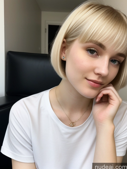 ai nude image of blond woman with short hair and a white shirt posing for a picture pics of Beautiful Fairer Skin 18 Blonde Short Hair Sorority Russian Close-up View Shirt