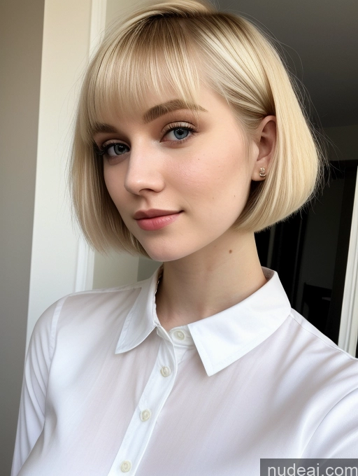 ai nude image of blond woman with short hair wearing a white shirt and earrings pics of Beautiful Fairer Skin 18 Blonde Short Hair Sorority Russian Close-up View Shirt