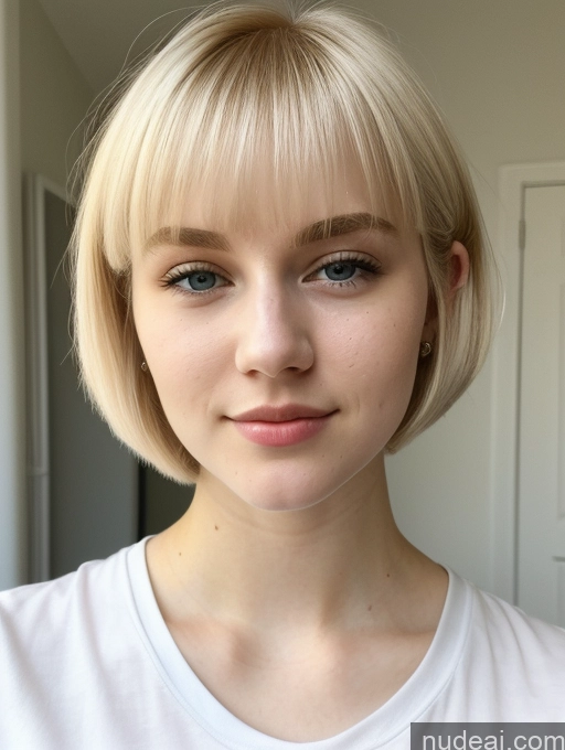 ai nude image of blond woman with short hair and blue eyes posing for a picture pics of Beautiful Fairer Skin 18 Blonde Short Hair Sorority Russian Close-up View Shirt