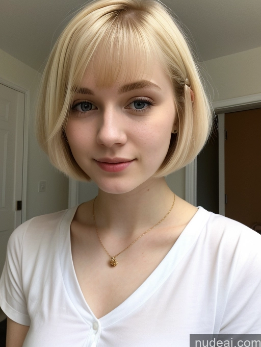 ai nude image of blond woman with short hair and a white shirt posing for a picture pics of Beautiful Fairer Skin 18 Blonde Short Hair Sorority Russian Close-up View Shirt