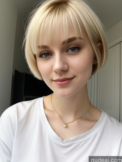 ai nude image of blond woman with short hair and a white shirt posing for a picture pics of Beautiful Fairer Skin 18 Blonde Short Hair Sorority Russian Close-up View Shirt