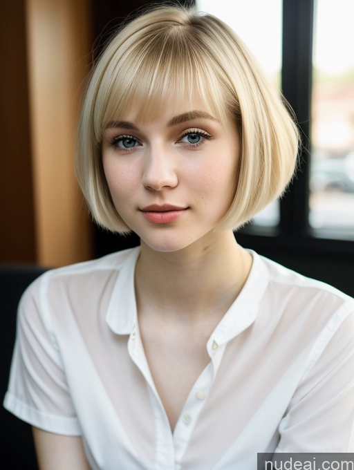 ai nude image of blond woman with short hair and white shirt sitting in front of a window pics of Beautiful Fairer Skin 18 Blonde Short Hair Sorority Russian Close-up View Shirt