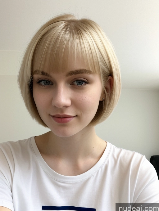 ai nude image of blond woman with short hair and a white shirt posing for a picture pics of Beautiful Fairer Skin 18 Blonde Short Hair Sorority Russian Close-up View Shirt