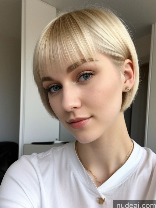 ai nude image of blond woman with short hair and a white shirt looking at the camera pics of Beautiful Fairer Skin 18 Blonde Short Hair Sorority Russian Close-up View Shirt