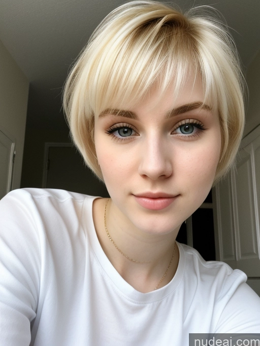 ai nude image of blond woman with short hair and a white shirt posing for a picture pics of Beautiful Fairer Skin 18 Blonde Sorority Russian Close-up View Shirt Pixie