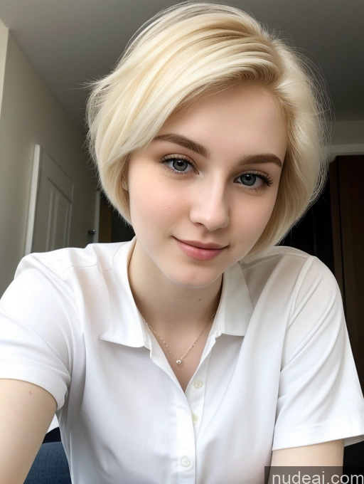 ai nude image of blond woman with short hair wearing white shirt and necklace pics of Beautiful Fairer Skin 18 Blonde Sorority Russian Close-up View Shirt Pixie